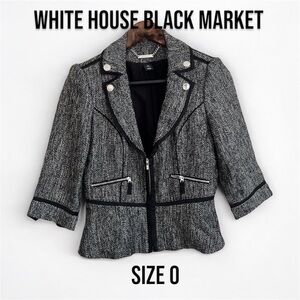 WHITE HOUSE BLACK MARKET CROPPED TWEED PEPLUM BLAZER WOOL BLEND